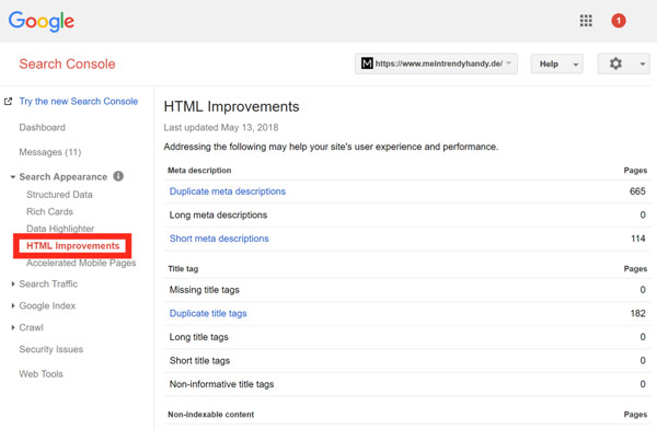 گزارش های بخش “HTML Improvements”